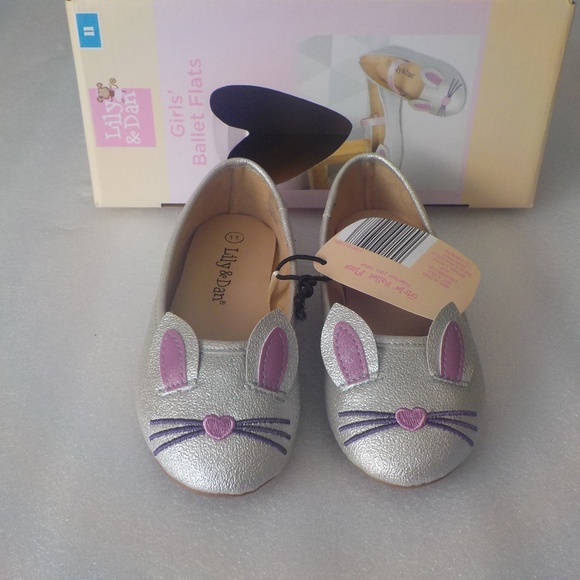 Lily & Dan Other - Girl's Silver/Pink Bunny Face Ballet Shoes NWT